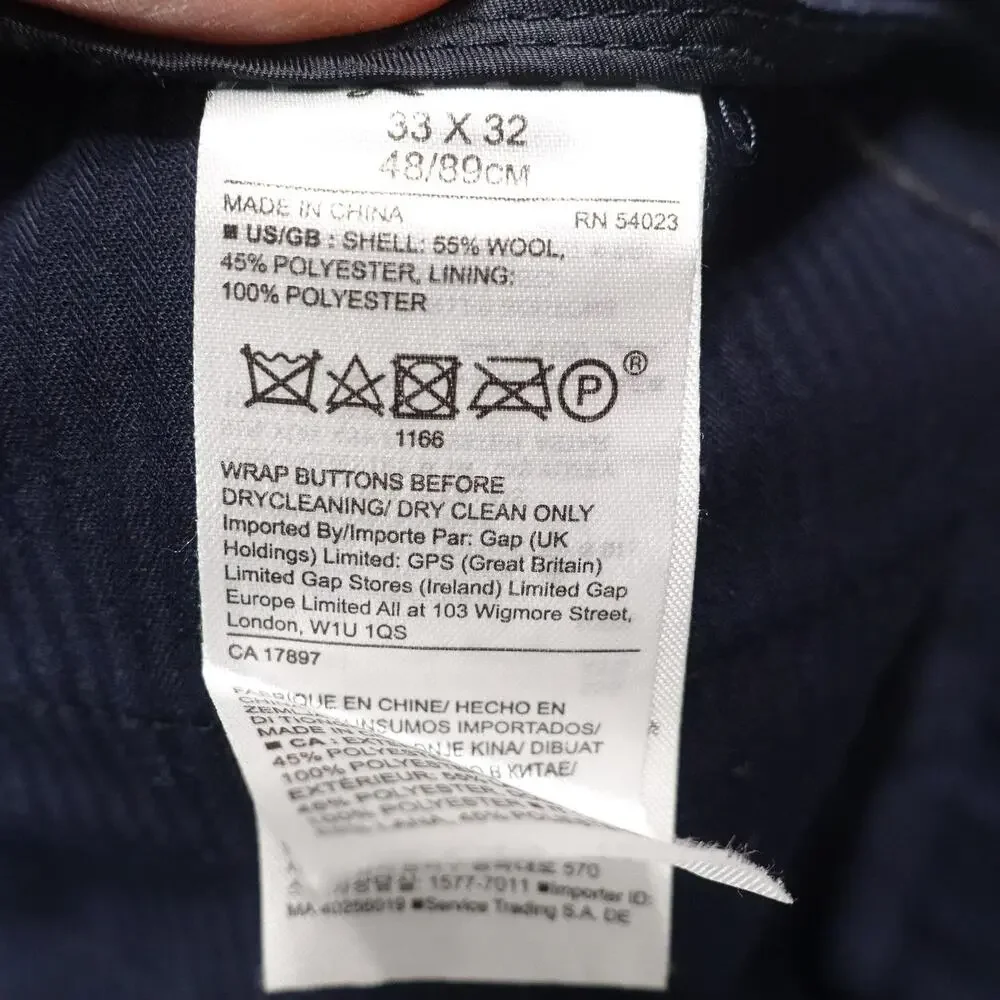 Banana Republic Pants Mens 33X32 Blue‎ Slim Fit Wool Blend Dress Slacks Checked